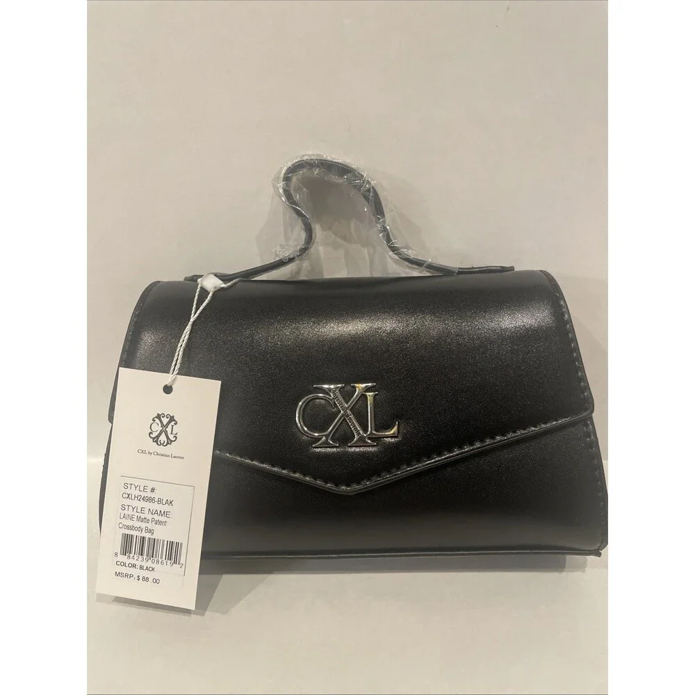 CXL by Christian Lacroix Laine Matte Patent Crossbody‎ Bag Black Purse NWT